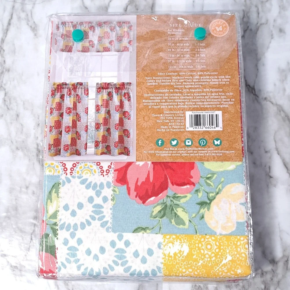 New The‎ Pioneer Woman (3) Piece Patchwork Curtain Floral 30